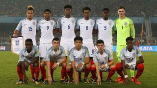 Players of England line up for a picture during the FIFA U-17 World Cup India 2017 Final match between England and Spain at Vivekananda Yuba Bharati Krirangan on October 28, 2017 in Kolkata, India. (Photo by Buda Mendes - FIFA/FIFA via Getty Images)
